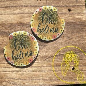 Oh Heck No Floral Animal Print Car Coasters 2 Pack